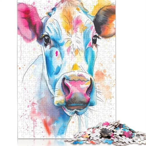 Kuh-Aquarell-Puzzle für Erwachsene und Kinder. Unmögliches Herausforderungsspielzeug, Lernspiele, Heimdekoration, ab 14 Jahren, 1500 Teile (85 x 57 cm) von GQmoney