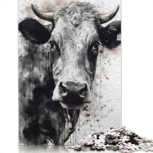 Kuh-Puzzle mit schwarzer Tinte und Aquarellmotiv für Erwachsene und Kinder. Unmögliches Herausforderungsspielzeug, Lernspiele, Heimdekoration, ab 14 Jahren, 520 Teile (52 x 38 cm) von GQmoney