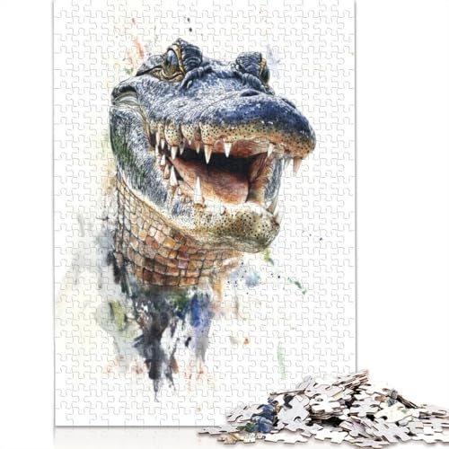 Lächelndes Alligator-Aquarell-Puzzle für Erwachsene und Kinder. Tolles Geschenk, Herausforderungsspielzeug, Lernspiel, Heimdekoration, 520 Teile (52 x 38 cm) von GQmoney