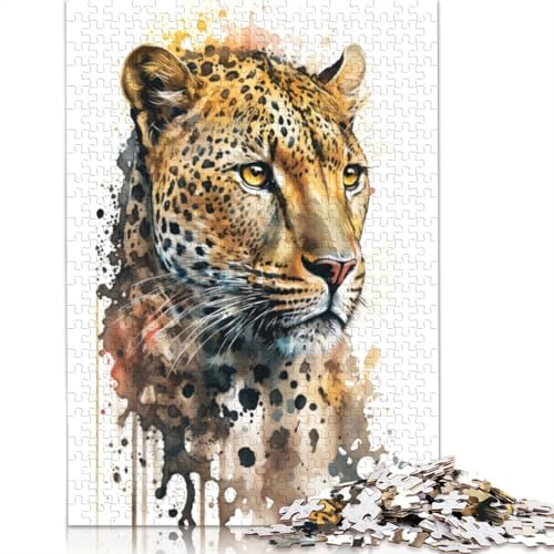 Leopard in Aquarell-Puzzles für Erwachsene und Kinder. Tolle Geschenke, Herausforderungsspielzeug, Lernspiele, Heimdekorationsgeschenke, 1000 Teile (75 x 50 cm) von GQmoney