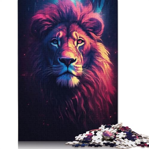 Lion Synthwave Puzzle für Erwachsene und Kinder. Unmögliches Herausforderungsspielzeug, Lernspiel, Heimdekoration für Erwachsene und Kinder ab 14 Jahren, 520 Teile (52 x 38 cm) von GQmoney