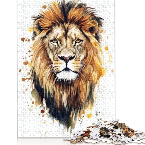 Löwen-Aquarellporträt-Puzzles für Erwachsene und Kinder. Tolle Geschenke, Herausforderungsspielzeug, Lernspiel, Heimdekorationsgeschenke, 1500 Teile (85 x 57 cm) von GQmoney