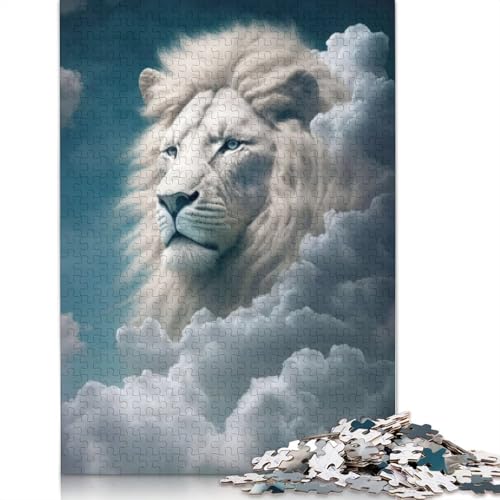 Löwenkopf in weißen Wolken, Puzzle für Erwachsene und Kinder, skurriles Herausforderungsspielzeug, Lernspiel, Heimdekoration, Geschenke, 520 Teile (52 x 38 cm) von GQmoney