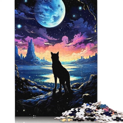 Lone Wolf Fantasy Sunset Puzzle für Erwachsene, Spielzeug, Lernspiel, schwierige Puzzles für Kinder ab 12 Jahren, 1000 Teile (75 x 50 cm) von GQmoney