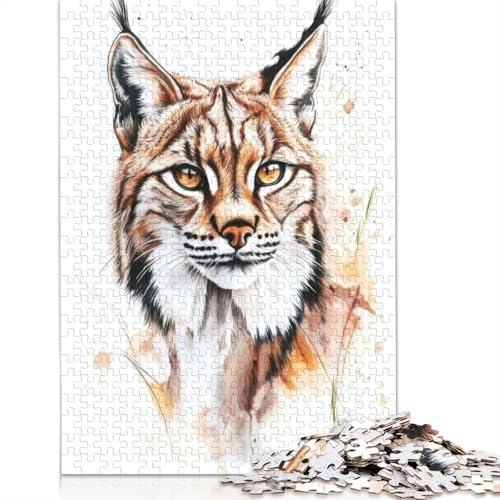 Luchs-Aquarellporträt-Puzzle für Erwachsene und Kinder. Skurrile Herausforderung, Spielzeug, Lernspiele, Heimdekoration, ab 14 Jahren, 520 Teile (52 x 38 cm) von GQmoney