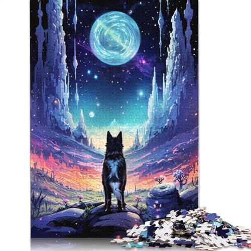 Luna Night Wolf Landscape 520-teiliges Puzzle für Erwachsene, 100% recycelte Holzplatte, schwierige Puzzles für Frauen und Männer, 520 Teile (52 x 38 cm) von GQmoney
