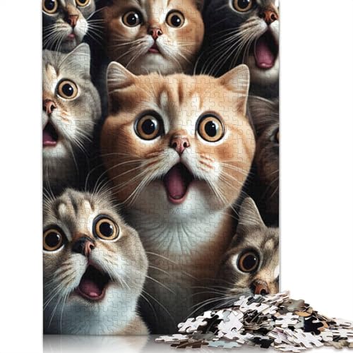 Lustige Puzzles mit schockierter Katze für Erwachsene und Kinder. Tolles Geschenk, Herausforderungsspielzeug, Lernspiel, Heimdekoration, ab 14 Jahren, 520 Teile (52 x 38 cm) von GQmoney