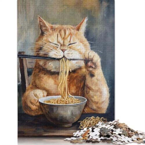 Lustiges Katzen-Ramen-Nudel-Puzzle, 1000 Teile, Papierpuzzle für Erwachsene und Teenager, Familienspiel, 1000 Teile (75 x 50 cm) von GQmoney