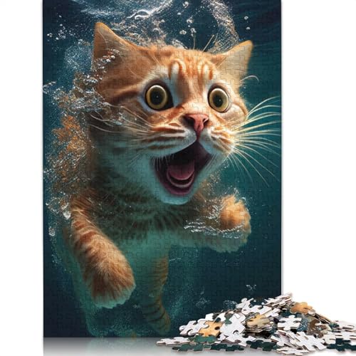 Lustiges Katzen-Unterwasser-Schock-Puzzle für Erwachsene und Kinder. Tolles Geschenk, Herausforderungsspielzeug, Lernspiel, Heimdekoration, Geschenke, 520 Teile (52 x 38 cm) von GQmoney