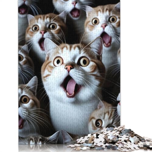 Lustiges Puzzle mit überraschter Katze für Erwachsene und Kinder. 1000 Teile. Tolle Geschenke, Herausforderungsspielzeug, Lernspiele, Heimdekorationsgeschenke. 1000 Teile (75 x 50 cm) von GQmoney