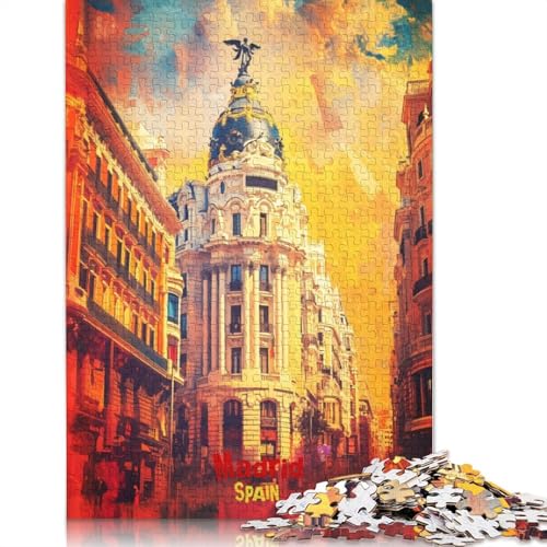 Madrid-Kunstposter, 1500-teiliges Puzzle für Erwachsene, 100% recycelte Holzplatte, schwierige Puzzles für Frauen und Männer, 1500 Teile (85 x 57 cm) von GQmoney