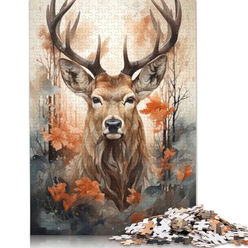 Majestätischer Hirsch im Herbstwald, Puzzle für Erwachsene und Kinder. Unmögliches Herausforderungsspielzeug, Lernspiel, Heimdekoration, ab 14 Jahren, 520 Teile (52 x 38 cm) von GQmoney