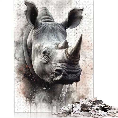 Nashorn-Aquarell-Puzzles für Erwachsene und Kinder. Unmögliches Herausforderungsspielzeug, Lernspiele, Heimdekoration, Geschenke, 1000 Teile (75 x 50 cm) von GQmoney
