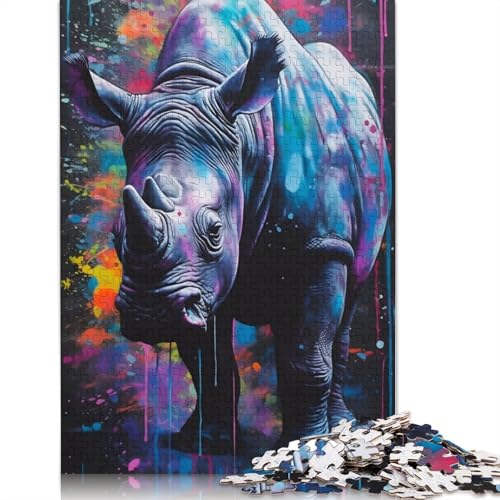Nashorn-Gemälde, Rinho 520 Puzzles für Erwachsene, Spielzeug, Lernspiel, Herren-Puzzles für Erwachsene, für Erwachsene, Teenager, 520 Teile (52 x 38 cm) von GQmoney
