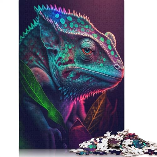 Neon-Chamäleon-Puzzle für Erwachsene und Kinder. 1000 Teile, unmögliche Herausforderung, Spielzeug, Lernspiele, Heimdekoration, Geschenke, 1000 Teile (75 x 50 cm) von GQmoney