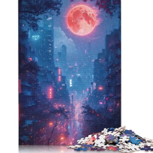 Neon City Moon Night Puzzles 520 Teile für Teenager Geschenke Holzpuzzle Puzzle für Erwachsene Familienspaß Puzzles 520 Stück (52x38cm) von GQmoney