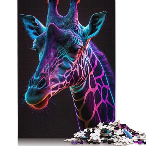 Neon-Giraffe-Porträt, Puzzle-Spielzeug für Erwachsene, Lernspiel, Puzzle-Spiele für Erwachsene für Frauen und Männer, 520 Teile (52 x 38 cm) von GQmoney