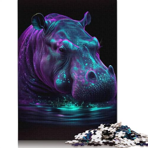 Neon Hippo 520-teiliges Puzzle für Erwachsene, 100% recycelte Holzplatte, schwierige Puzzles für Frauen und Männer, 520 Teile (52 x 38 cm) von GQmoney