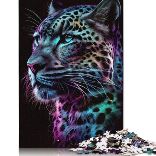 Neon-Leopardenporträt-Puzzle für Erwachsene und Kinder. Skurrile Herausforderung, Spielzeug, Lernspiel, Heimdekoration, ab 14 Jahren, 520 Teile (52 x 38 cm) von GQmoney