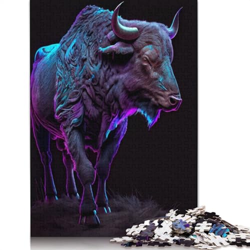 Neon-Puzzle mit Kapbüffel-Motiv für Erwachsene und Kinder. Unmögliches Herausforderungsspielzeug, Lernspiel, Heimdekoration, ab 14 Jahren, 520 Teile (52 x 38 cm) von GQmoney