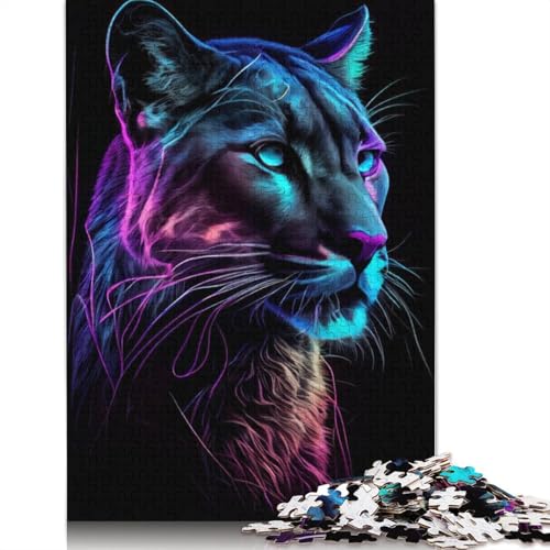 Neon-Puzzle mit Puma-Porträt, für Erwachsene und Kinder, 520 Teile, unmögliche Herausforderung, Spielzeug, Lernspiel, Heimdekoration, Geschenke, 520 Teile (52 x 38 cm) von GQmoney