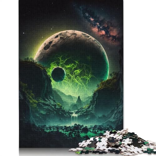 Neongrünes Vollmond-Puzzle mit 1000 Teilen für Teenager, Geschenke, Holzpuzzle, Puzzle für Erwachsene, Familienspaß, Puzzles 1000 Teile (75 x 50 cm) von GQmoney