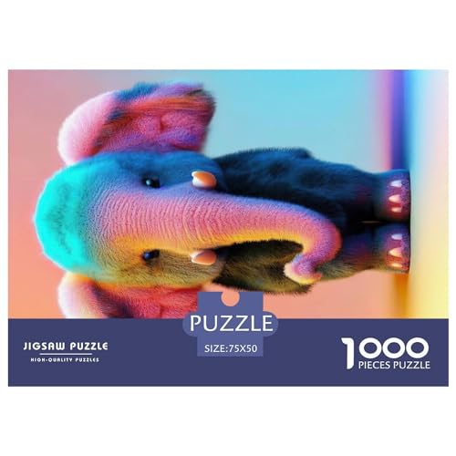 Niedliches Elefanten-Puzzle für Erwachsene, 1000 Teile, klassisches Puzzle, Holzpuzzle, Wandkunst, einzigartiges Spielzeug, Geschenk, 1000 Stück (75 x 50 cm) von GQmoney
