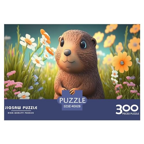 Niedliches Murmeltier-300-teiliges Puzzle für Erwachsene – Puzzles für Teenager – Geschenke – Holzpuzzles – Entspannungspuzzlespiele – Denksport-Puzzle 300 Teile (40 x 28 cm) von GQmoney