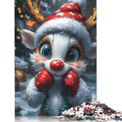 Niedliches Weihnachts-Rentier, lustiges Puzzle für Erwachsene, 1000 Teile, Puzzles für Erwachsene und Teenager ab 12 Jahren, 1000 Teile (75 x 50 cm) von GQmoney