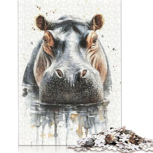 Nilpferd-Aquarellmalerei-Puzzles für Erwachsene und Kinder. Unmögliches Herausforderungsspielzeug, Lernspiele, Heimdekoration, Geschenke, 520 Teile (52 x 38 cm) von GQmoney