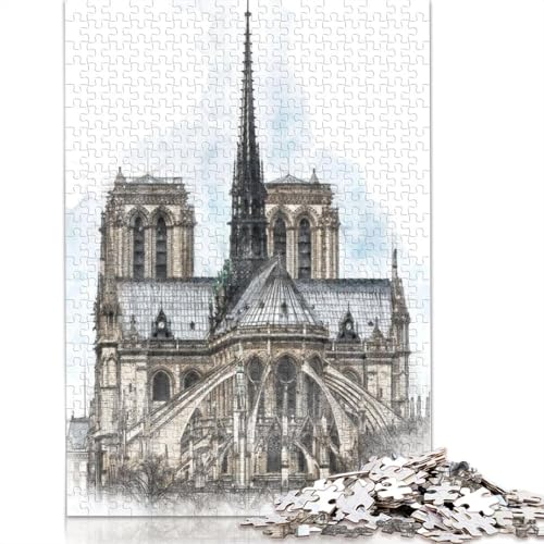 Notre Dame De Paris Puzzle, rechteckig, Papppuzzle, Geschenk für Kinder ab 12 Jahren, 1000 Teile (75 x 50 cm) von GQmoney