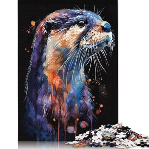 Otter-Aquarell-Puzzle für Erwachsene und Kinder. Tolles Geschenk, Herausforderungsspielzeug, Lernspiele, Heimdekoration, ab 14 Jahren, 520 Teile (52 x 38 cm) von GQmoney