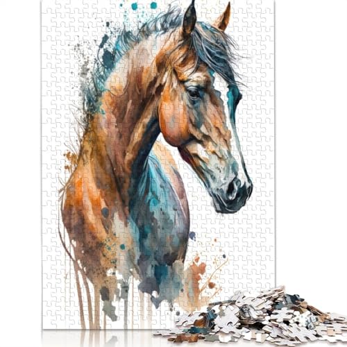 Pferd in Aquarell-Puzzle für Erwachsene und Kinder. Skurrile Herausforderung, Spielzeug, Lernspiel, Heimdekoration, ab 14 Jahren, 520 Teile (52 x 38 cm) von GQmoney
