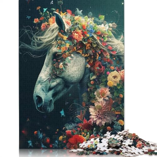 Pferdeblumen-Puzzle für Erwachsene und Kinder. Tolles Geschenk, Herausforderungsspielzeug, Lernspiele, Heimdekoration, ab 14 Jahren, 1500 Teile (85 x 57 cm) von GQmoney