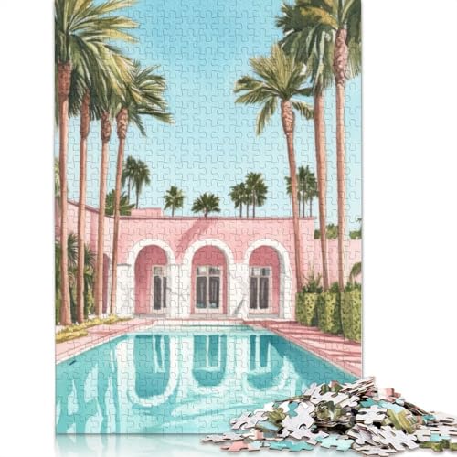 Pink Villa Puzzle am Pool für Erwachsene und Kinder. Unmögliches Herausforderungsspielzeug, Lernspiele, Heimdekoration, ab 14 Jahren, 520 Teile (52 x 38 cm) von GQmoney