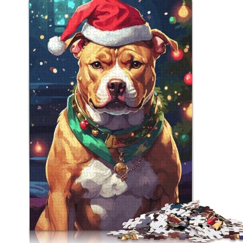 Pitbull-Weihnachtspuzzle, rechteckig, Papp-Puzzle, Geschenk für Kinder ab 12 Jahren, 1000 Teile (75 x 50 cm) von GQmoney