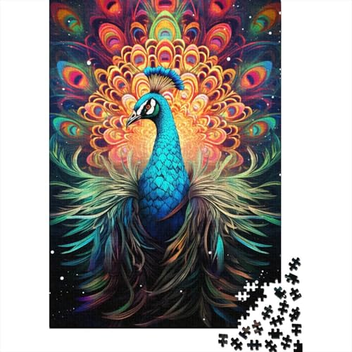 Psychedelic Peacock5 Holzpuzzlespiel mit 300 Puzzleteilen, kreatives Puzzle für Teenager und Erwachsene, kreatives Dekompressionsspielzeug, Puzzle 300 Teile (40 x 28 cm) von GQmoney