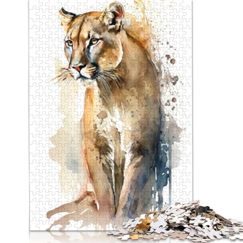 Puma in Aquarell-Puzzles für Erwachsene und Kinder. Tolle Geschenke, Herausforderungsspielzeug, Lernspiele, Heimdekorationsgeschenke, 1500 Teile (85 x 57 cm) von GQmoney