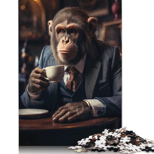 Puzzle „AFFE und eine Tasse Tee“ für Erwachsene und Kinder. 1500-teiliges unmögliches Herausforderungsspielzeug, Lernspiel, Heimdekoration, Geschenke, 1500 Teile (85 x 57 cm) von GQmoney