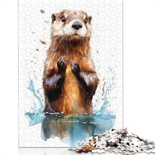 Puzzle 1000 Teile, Aquarell-Otter, quadratische Puzzles für Erwachsene und Holzpuzzles, Heimdekoration, Puzzlespielzeug, 1000 Teile (75 x 50 cm) von GQmoney