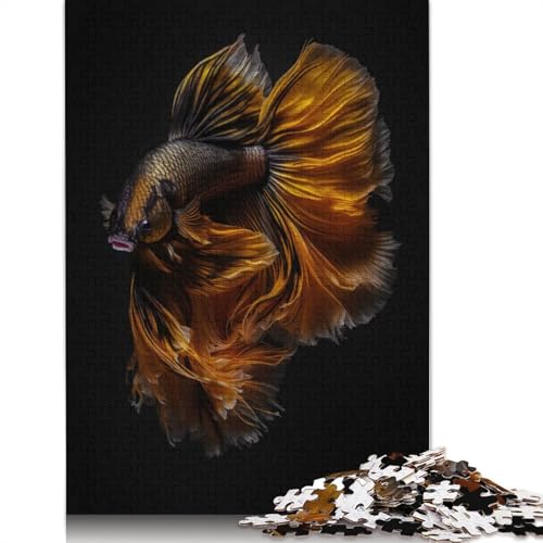 Puzzle 1000 Teile, Betta Fish Gold Black Square Puzzles für Erwachsene, Holzpuzzles, anspruchsvolles Spiel, Puzzles 1000 Teile (75 x 50 cm) von GQmoney