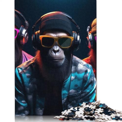 Puzzle 1000 Teile, DREI Coole Affen, quadratische Puzzles für Erwachsene und Holzpuzzles, Heimdekoration, Puzzlespielzeug, 1000 Teile (75 x 50 cm) von GQmoney
