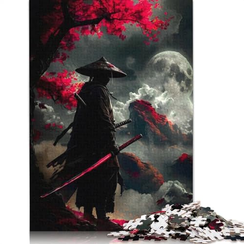Puzzle 1000 Teile „Samurai unter Crimson Moon“, Schwierigkeitsgrad für Erwachsene, Lernspielzeug, Spiele, Familiendekoration, 1000 Teile (38 x 26 cm) von GQmoney