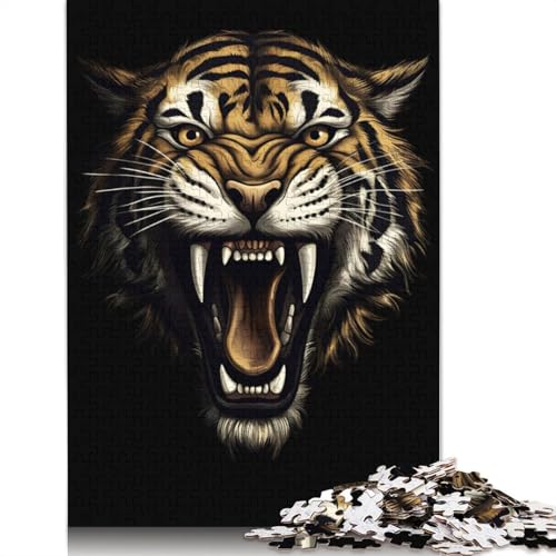 Puzzle 1000 Teile Der brüllende Tiger, quadratische Puzzles für Erwachsene, Holzpuzzle, Heimdekoration, 1000 Teile (75 x 50 cm) von GQmoney