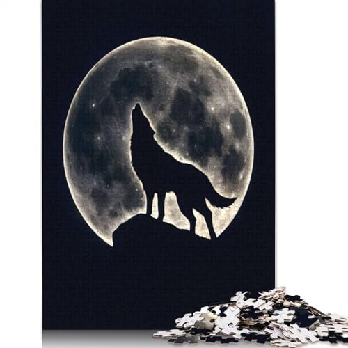 Puzzle 1000 Teile Wolf heult unter dem Mond Quadratische Puzzles für Erwachsene, Holzpuzzles Herausforderndes Spiel Puzzles 1000 Teile (75x50cm) von GQmoney