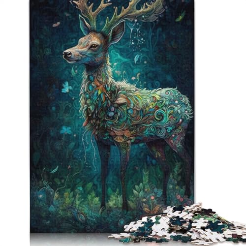 Puzzle 1000 Teile für Erwachsene, Hirsch, florales Hirsch, quadratisches Puzzle für Erwachsene und Holzpuzzle, Lernspiel, Herausforderung, Spielzeug, 1000 Teile (75 x 50 cm) von GQmoney