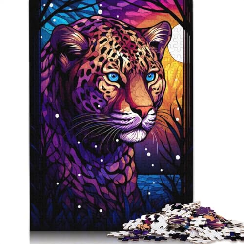 Puzzle 1000 Teile für Erwachsene, Leoparden-Buntglas-Puzzle für Erwachsene, Holzpuzzle, tolles Geschenk für Freunde und Familie, 1000 Teile (75 x 50 cm) von GQmoney