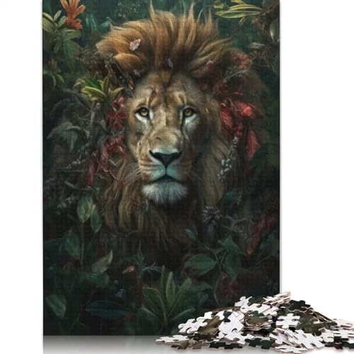 Puzzle 1000 Teile für Erwachsene, Quadratisches Puzzle mit extravaganten Blumen und Löwe für Erwachsene, Holzpuzzle, praktisches Spiel mit 1000 Teilen (75 x 50 cm) von GQmoney