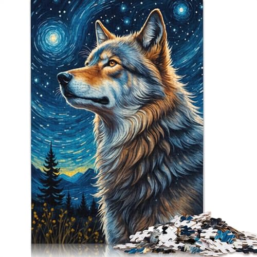 Puzzle 1000 Teile für Erwachsene, Wolf, Sternennacht, quadratisches Puzzle für Erwachsene und einzigartiges Holzpuzzle, pädagogisches Spaßspiel, Spielzeug, 1000 Teile (75 x 50 cm) von GQmoney