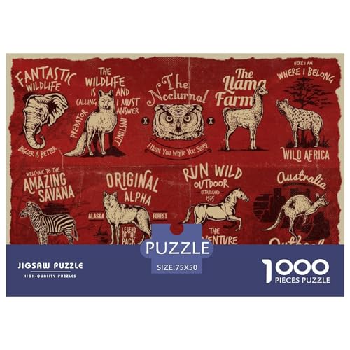 Puzzle 1000 Teile für Erwachsene, europäische Retro-Tiere, Puzzle 1000 Teile für Erwachsene, 1000 Teile (75 x 50 cm) von GQmoney